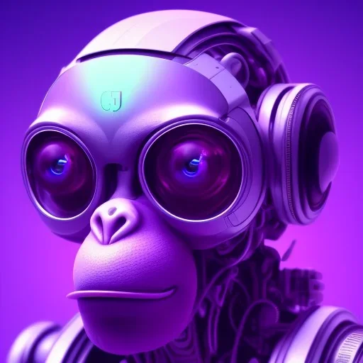 A beautiful portrait of a cyborg monkey purple neon color scheme, high key lighting, volumetric light high details psychedelic background