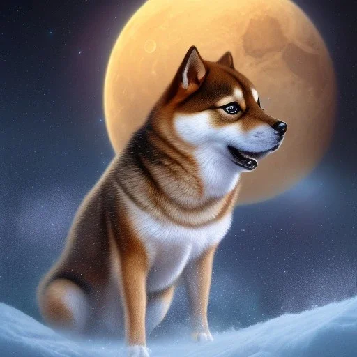 shiba inu doge, ethereal orbs, nazi, antarctica, moonscape