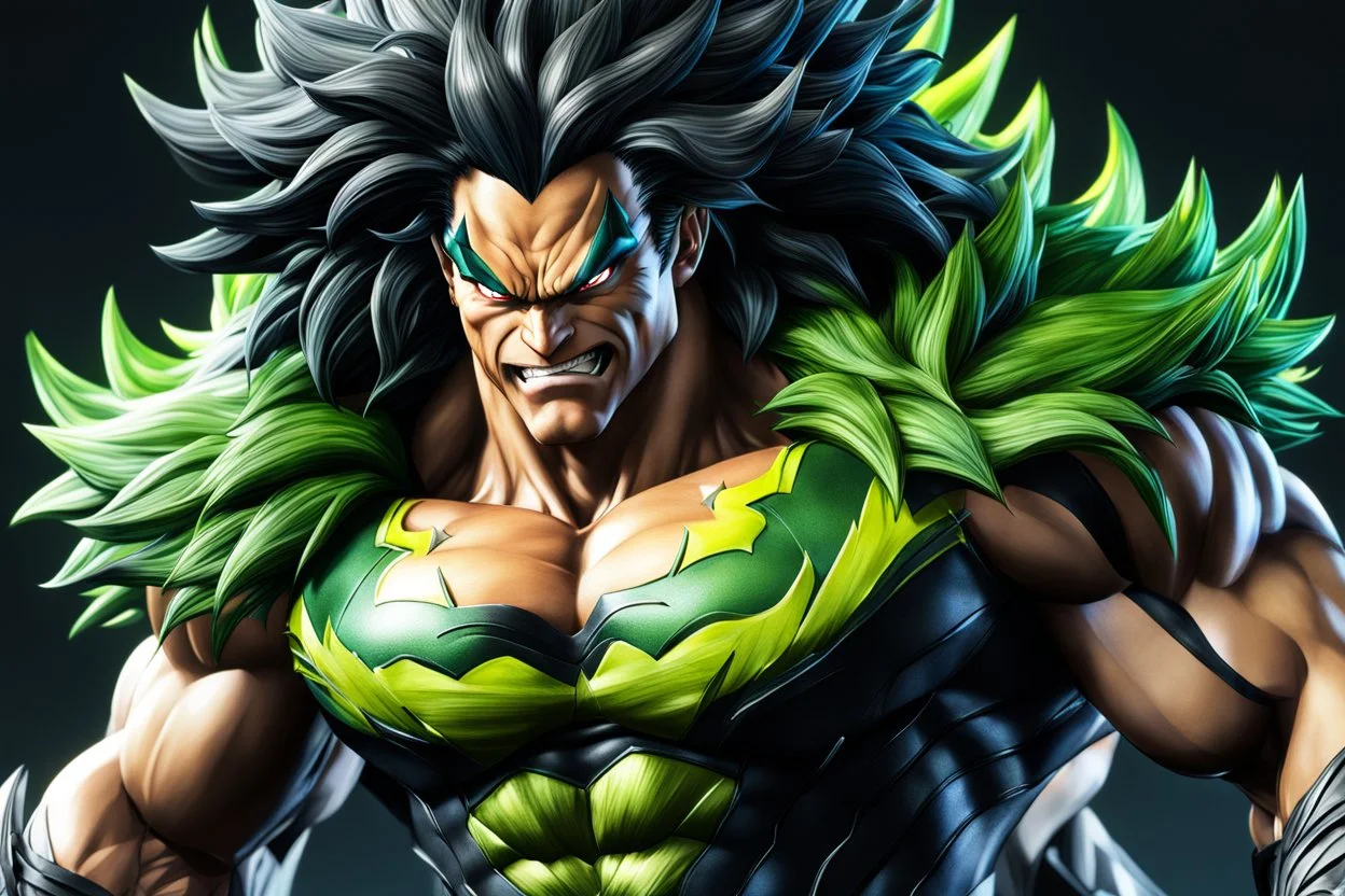 Broly venom in 8k realistic anime artstyle, dynamic pose, oshare kei, hurufiyya, rtx , intricate details, highly detailed, high details, detailed portrait, masterpiece,ultra detailed, ultra quality