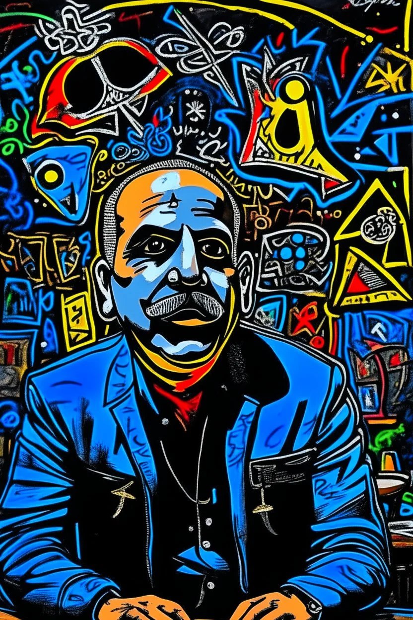 expressionism, Pixar style, in abstract art Basquiat, Picasso, Miro, Kandinsky, Klee, Birell, Fairey, Ardon, Buffet and Picasso style, HD --s 750 --v 5.1 --style raw, Acrylic colors black background