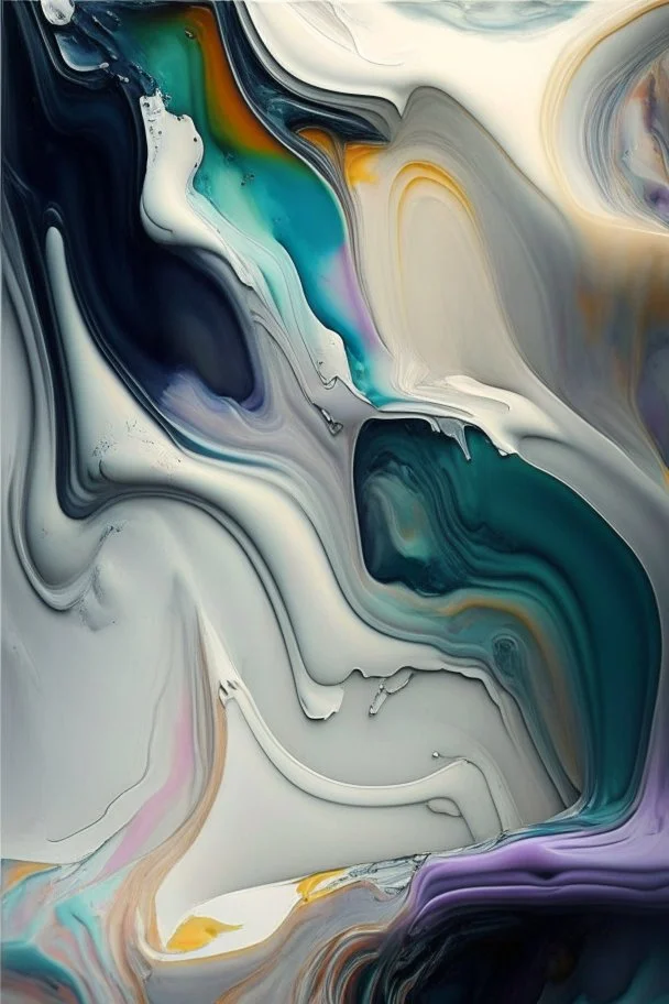 Painting, colors, poured colors, light colors, glossy, marble, gray