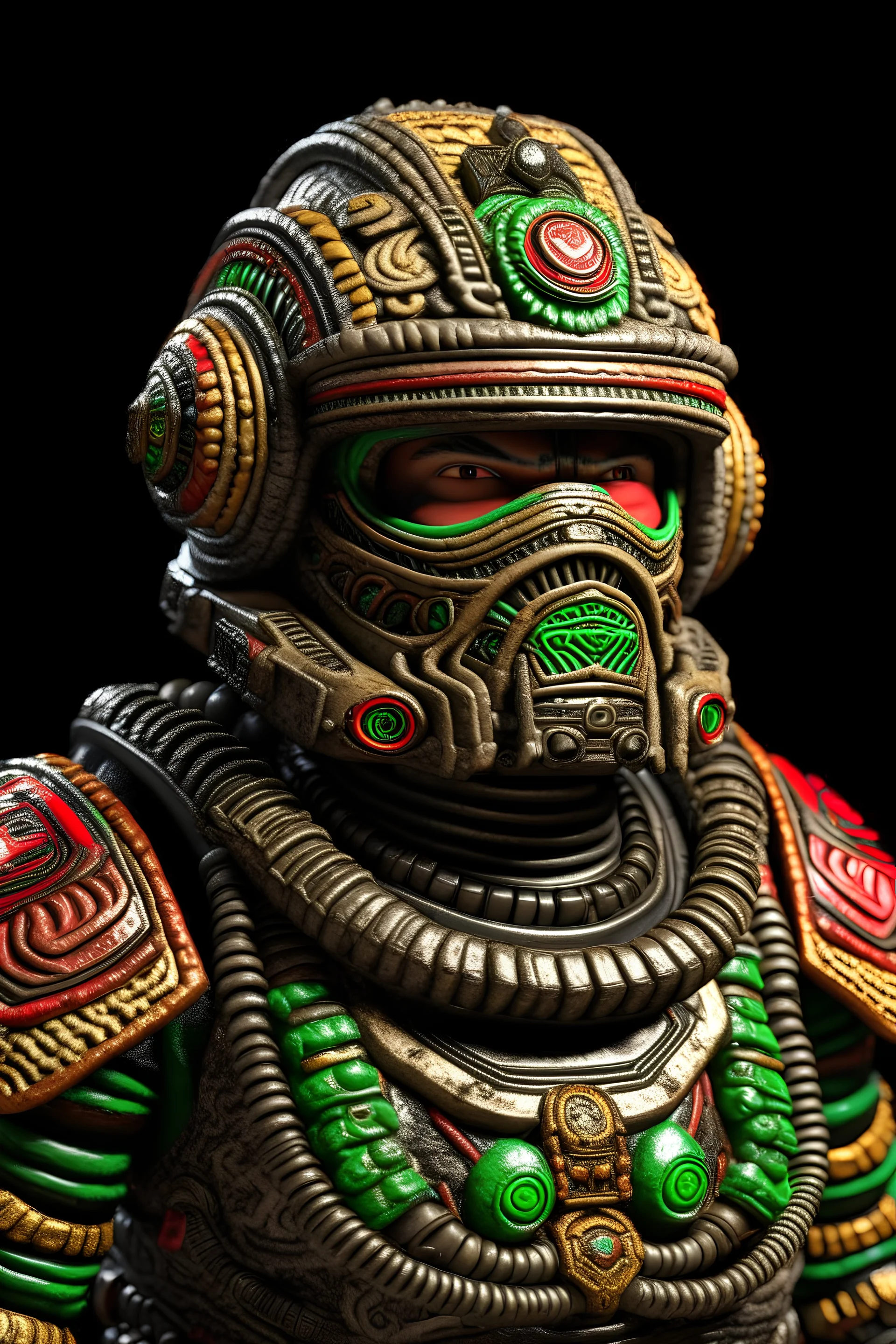 Aztec space trooper hyperrealistic