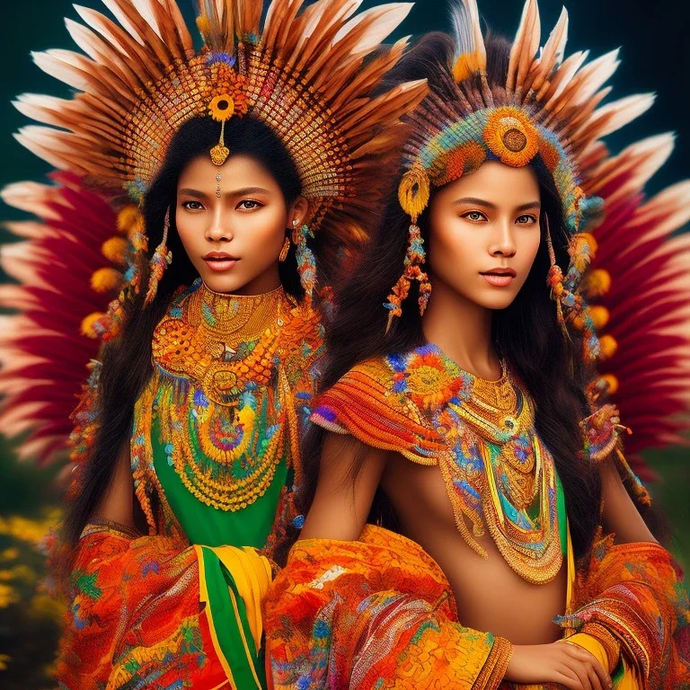 bright brazilian indigenous, beautiful portrait, flowery landscape, light, luminous