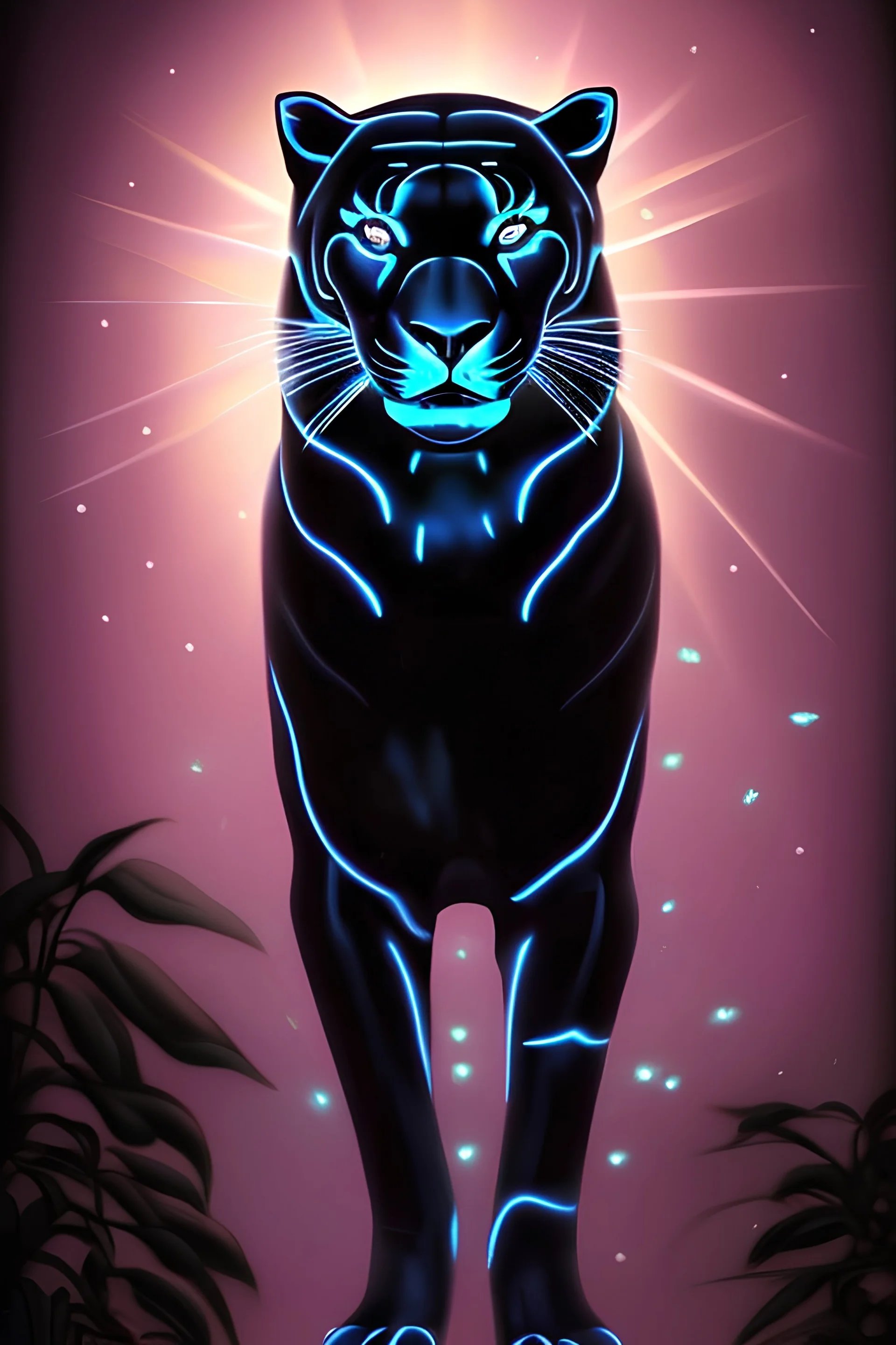 bioluminescent black jaguar at night, very mysterious and magical