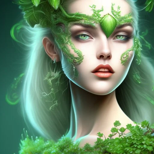 mystical powerful greenish botanical woman