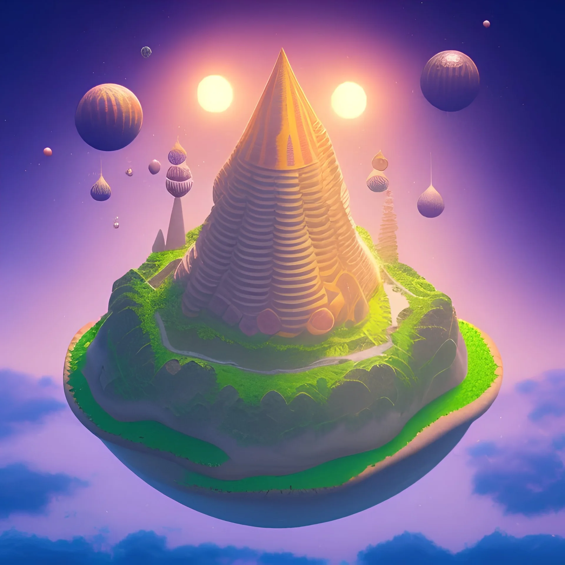 100mm photo of isometric floating island in the sky, surreal pizza with pizza, intricate, high detail, behance, microworlds smooth, macro sharp focus, centered