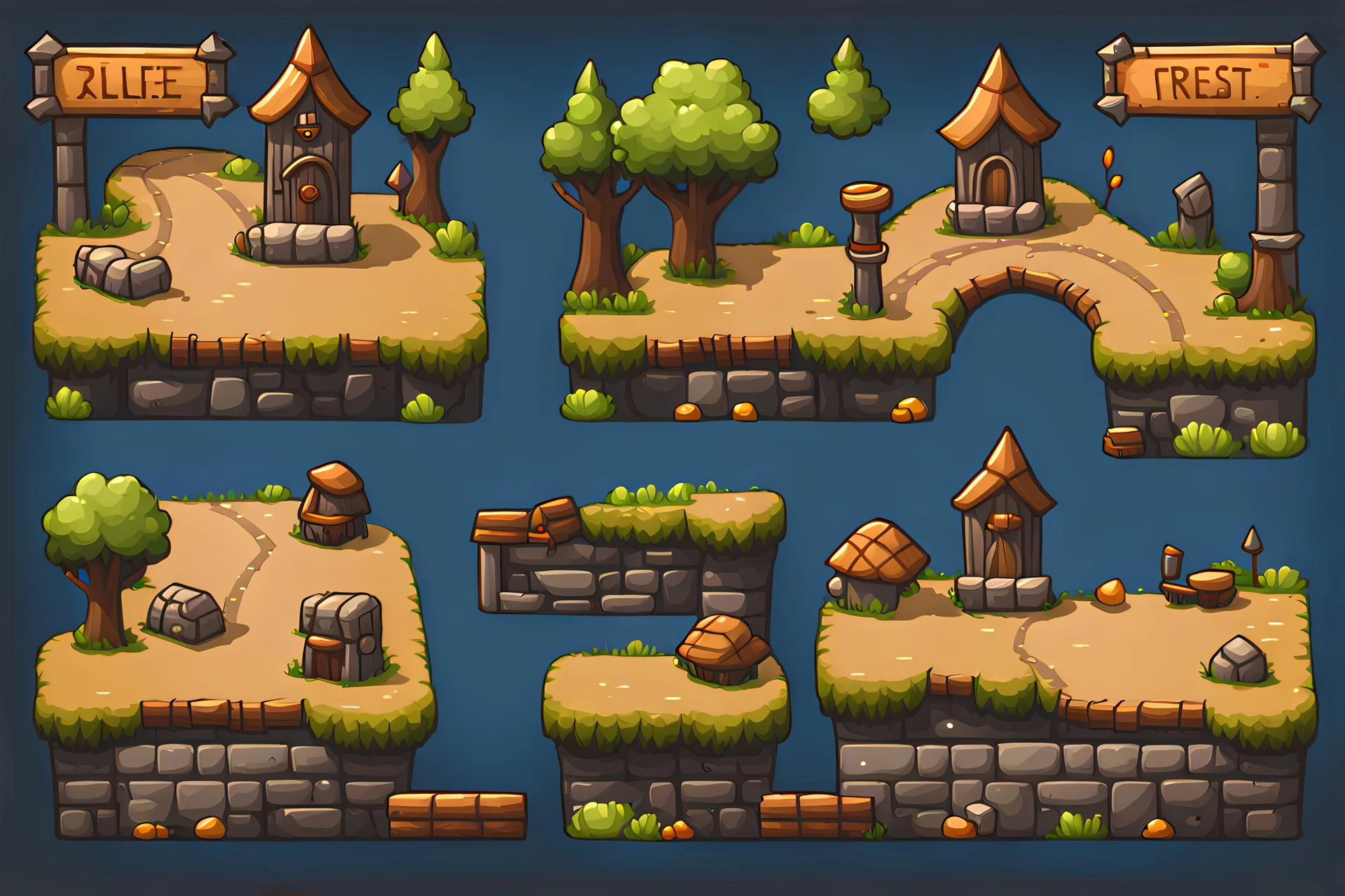 medieval road signs tileset for 2d platformer with perspective view