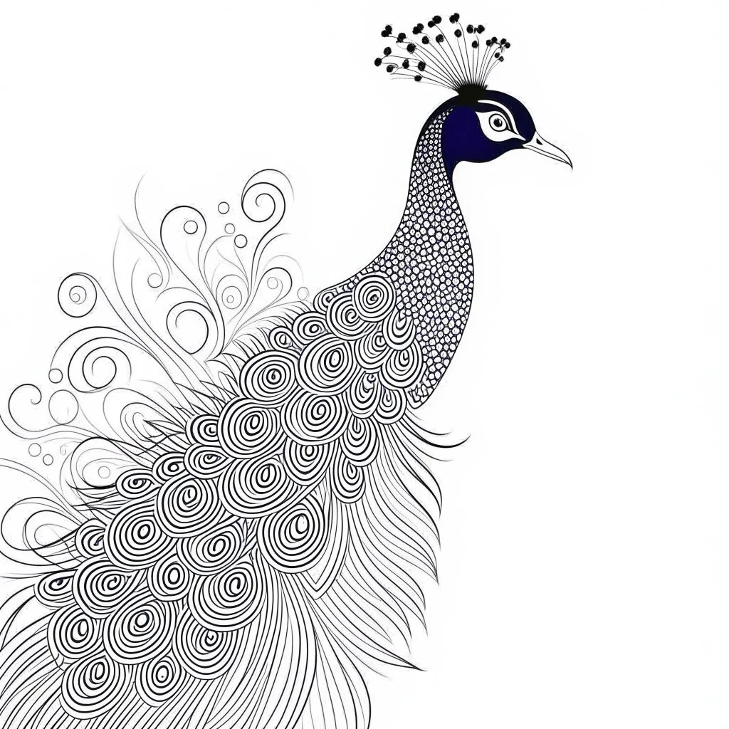 White, minimalis line art, peacock realistis, white background,