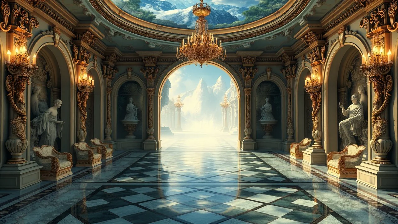 baroque art, relaxation, luxury, dream world, calm beauty, symmetry, fantasy world, magic, beautiful composition, exquisite detail