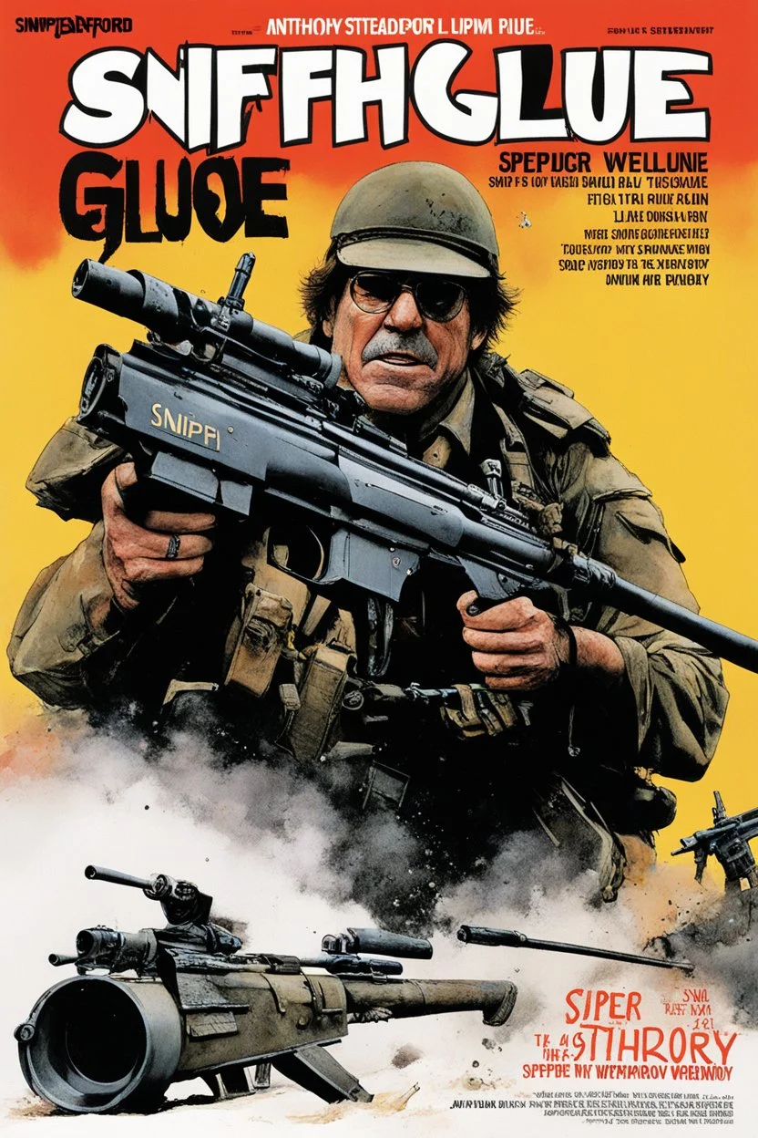 SNIFFIN’ GLUE magazine high res photo cover by Ralph Steadman: special issue #42 on sniper action and weaponry. guest star: Anthony Swofford, Jarhead and Rambo.