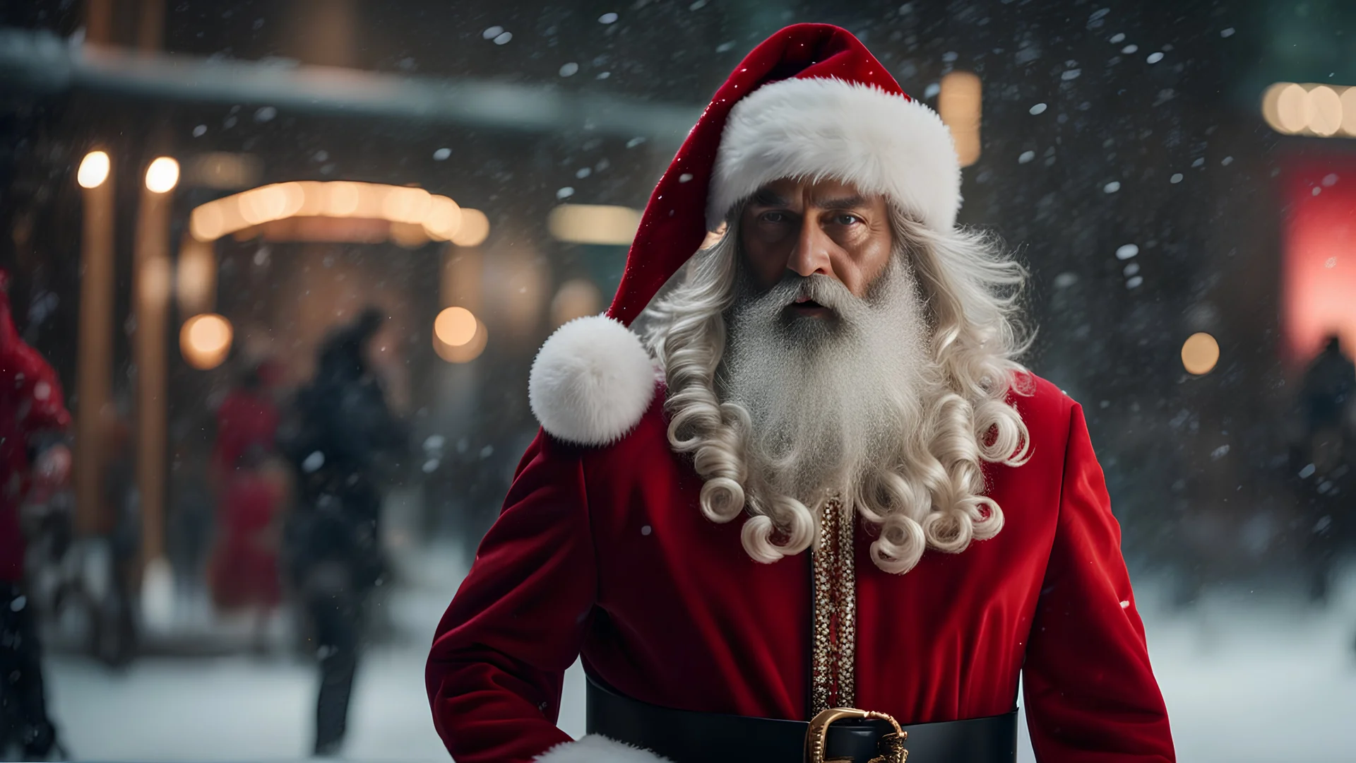 Insanely detailed realistic Santa clause, humanly features, real hair and beard, backpack, wearing GUCCI branded outfits, walking through Dubai downtown, Cinematic lighting, no blur, sharp focus, photorealistic, insanely detailed and intricate, snow falling, real photography, epic scene, 8k, Shot on a Hasselblad high format camera with a 100mm lens. Unmistakable to a photograph. cinematic photography and lighting. 4k, 8k, 16k, full ultra hd, high resolution --ar 3:2 --v 5 --up-beta --Screen Spa