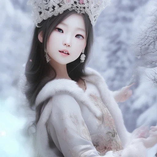 smooth hyper realistic, beautiful smiled Japanese goddess in crown, pale colors, dark cosmos background, cat еye, extremely sharp detail, finely tuned detail, ultra high definition, 8 k, unreal engine 5, ultra sharp focus, accurate sword wings, positive smile, lot of details, fit within portrait, Ambiance winter, perfect composition, perfect hair, perfect hands, finger up gestures