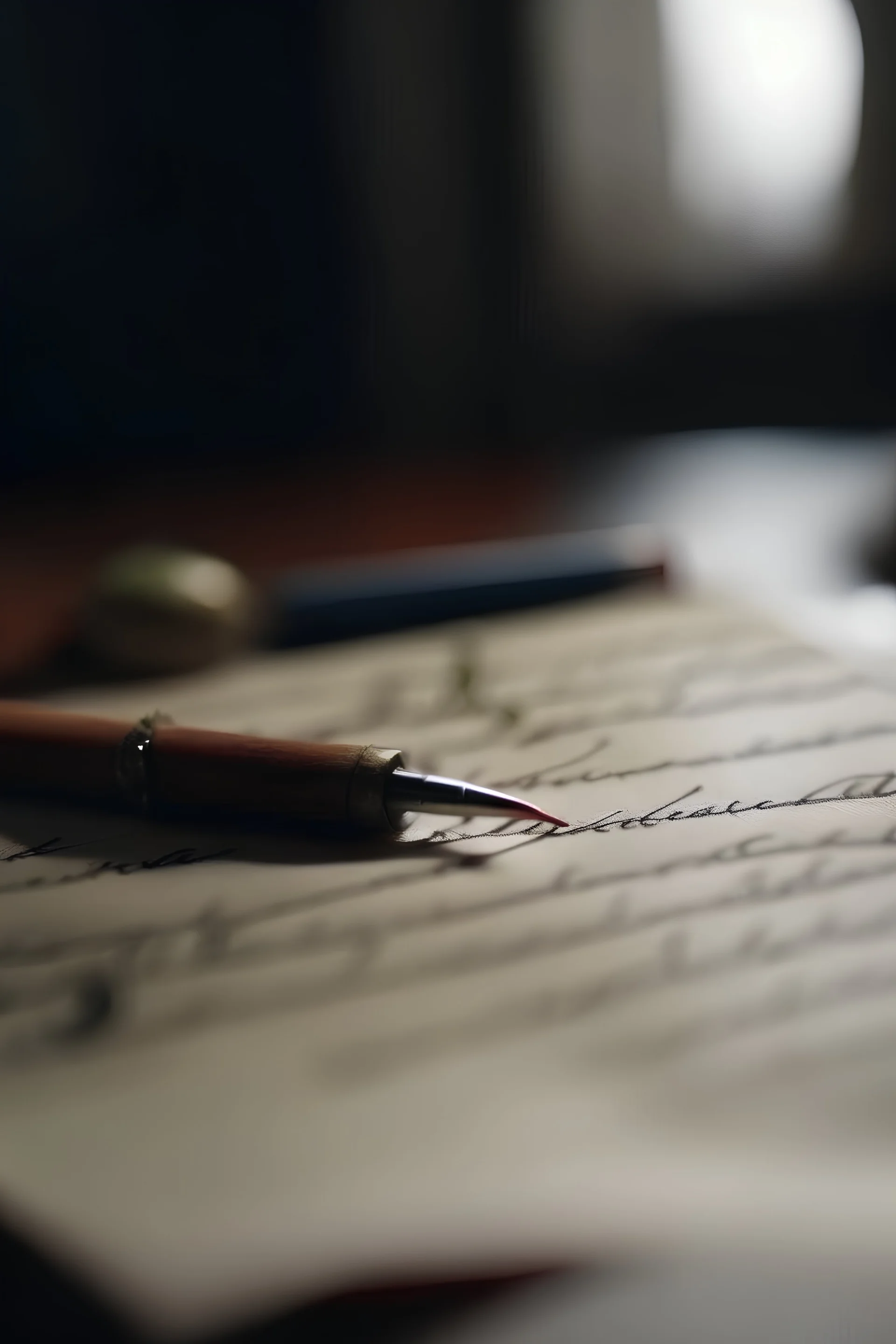 A character confessing their apology through a handwritten letter, placed in a cinematic setting with specific camera details like a close-up shot and low aperture. Keywords: Letter, Apology, Close-up, Low Aperture, Cinematic
