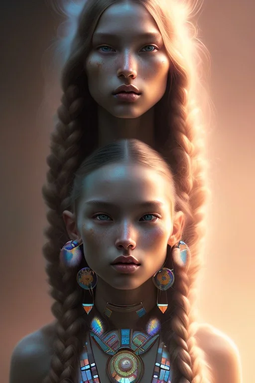 girl, cute, beautiful, Native American, head and shoulders portrait, 8k resolution concept art portrait by Greg Rutkowski, Artgerm, WLOP, Alphonse Mucha dynamic lighting hyperdetailed intricately detailed Splash art trending on Artstation triadic colors Unreal Engine 5 volumetric lighting, long hair, brown eyes