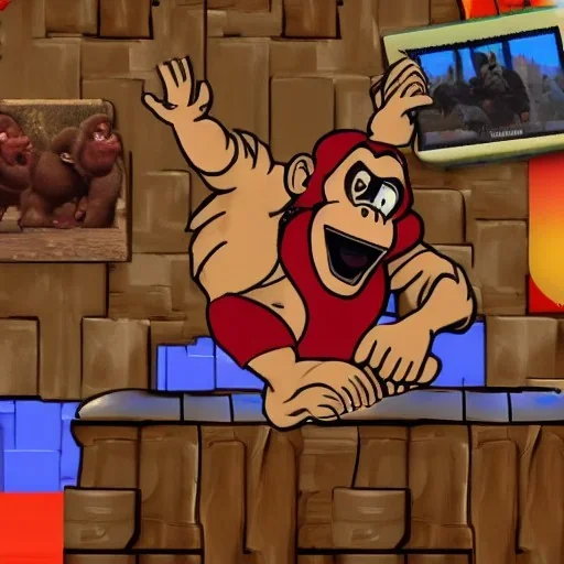 Donkey Kong throwing berrals at Bill Clinton