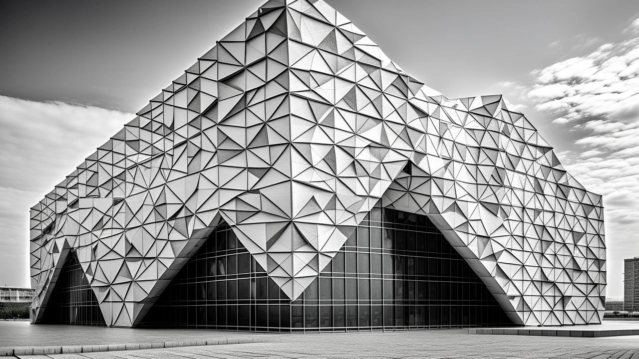 Estación marítima, inspirado en I. M. Pei, construido principalmente en Azulejo cerámico, composición basada en geometría discontinua , representado como fotografía arquitectónica abstracta.