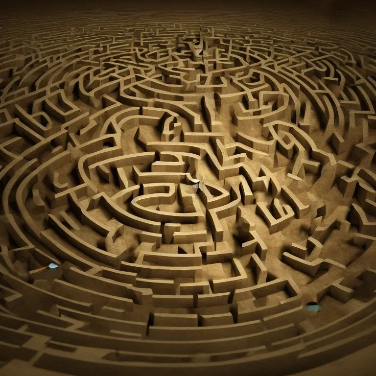 one man in the center of a round maze, concept art, sharp focus, illustration, Exquisite details and textures, highly detailed