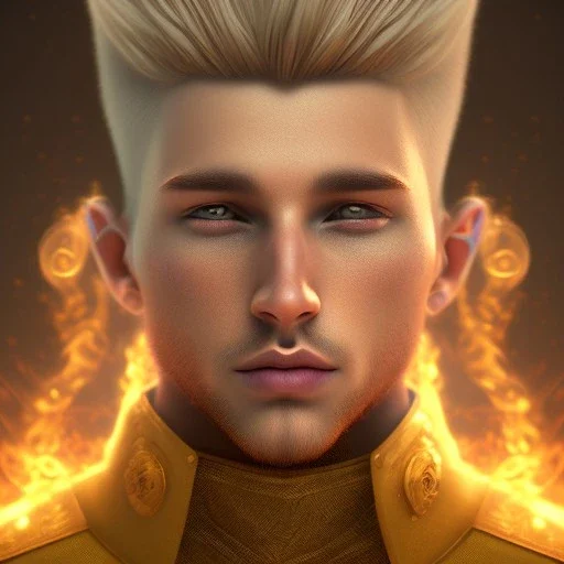 Male, Human, Blond, Sorcerer, Fire Mage, Golden Eyes, Young, Photorealism