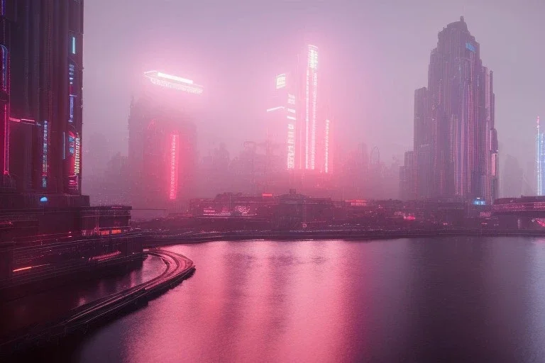 3D, beautiful, light reflecting, empty future city skyline at night, rainy night, neon, cyberpunk, tron, one cyborg walking, 8k, finely detailed, photo realistic