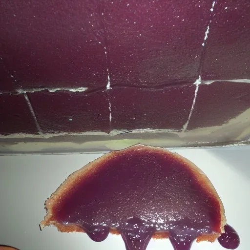 Grape jelly was leaking out the hole in the roof.