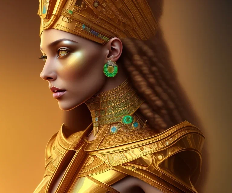 Beautiful brown pharaonic queen, golden and green pharaonic dress, clear, clear features, too many details, 4k, 8k, portrait