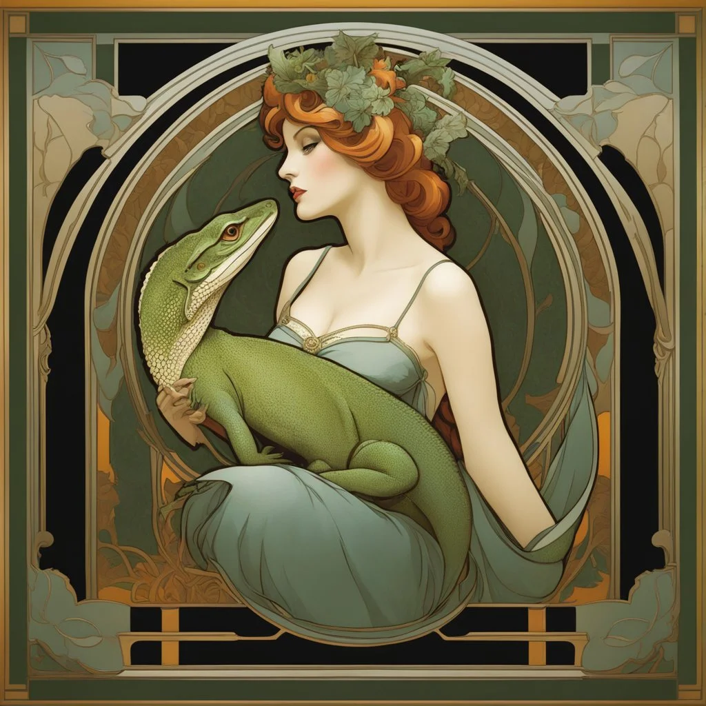 Alphonse Mucha-style image of lizard