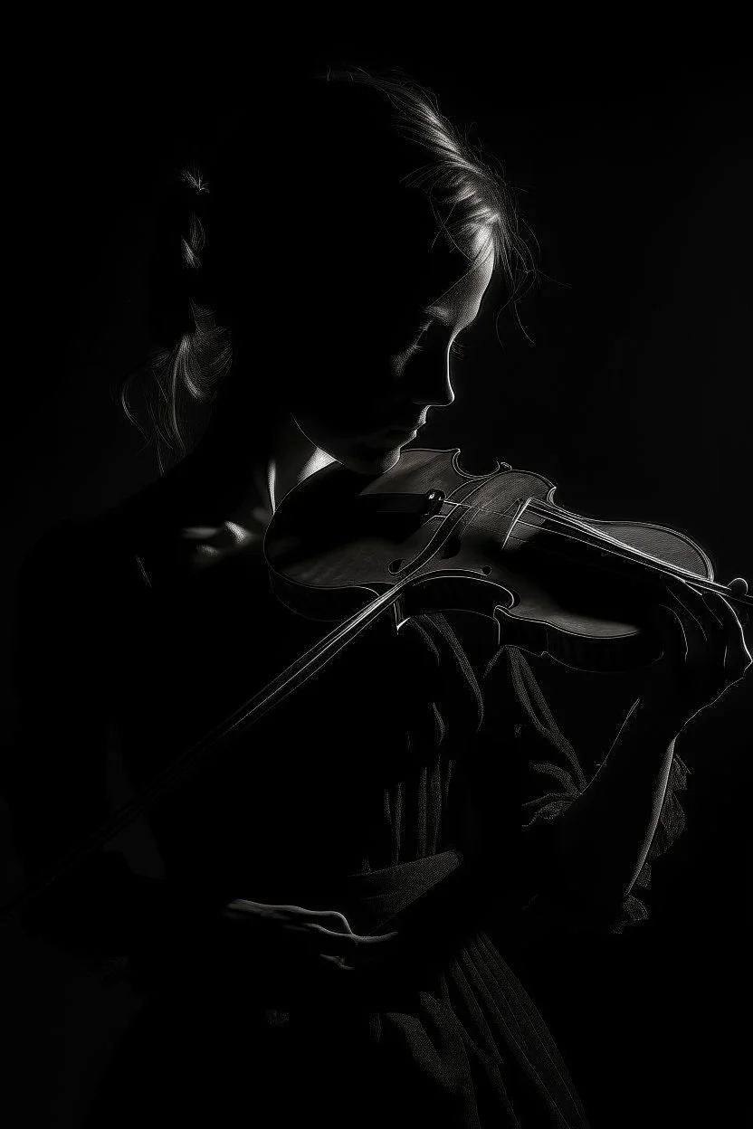 A dark shadow with a violin, controlling the souls of people