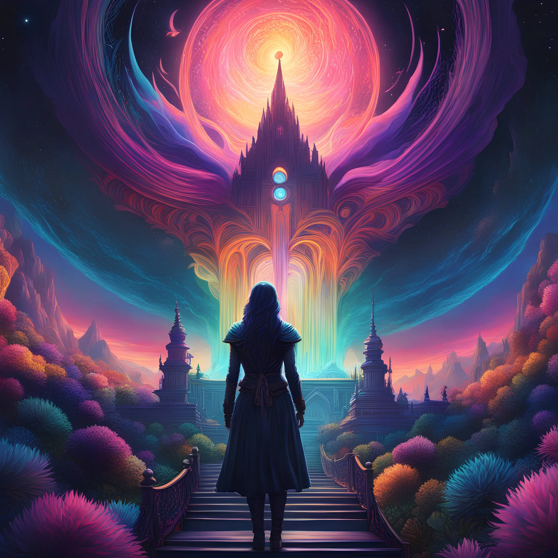 Come you spirits, That tend on mortal thoughts, unsex me here,colorful8k resolution concept art, Greg Rutkowski,SIXMOREVODKA, pastel color, Nighttime Lighting, digital illustration, 4K, Hyperdetailed, Intricate Details, 3D shading, Art of Illusion