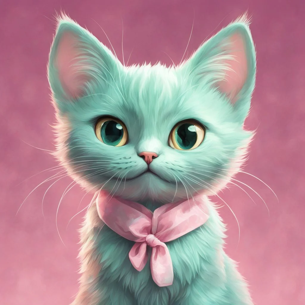 A delightful and adorable cartoon illustration featuring a cute mint-colored cat against a charming pink background, (delightful illustration:1.4), (adorable cartoon cat:1.5), (charming pink background:1.3), (expressive mint hues:1.2), inspired by the styles of cute cartoon artists, trending on ArtStation, Intricate, Sharp focus, vibrant lighting, (whimsical:1.4), (playful ambiance:1.3), (lush fur details:1.5), Cartoon, Masterful, Captivating, High Detail, Cinematic view