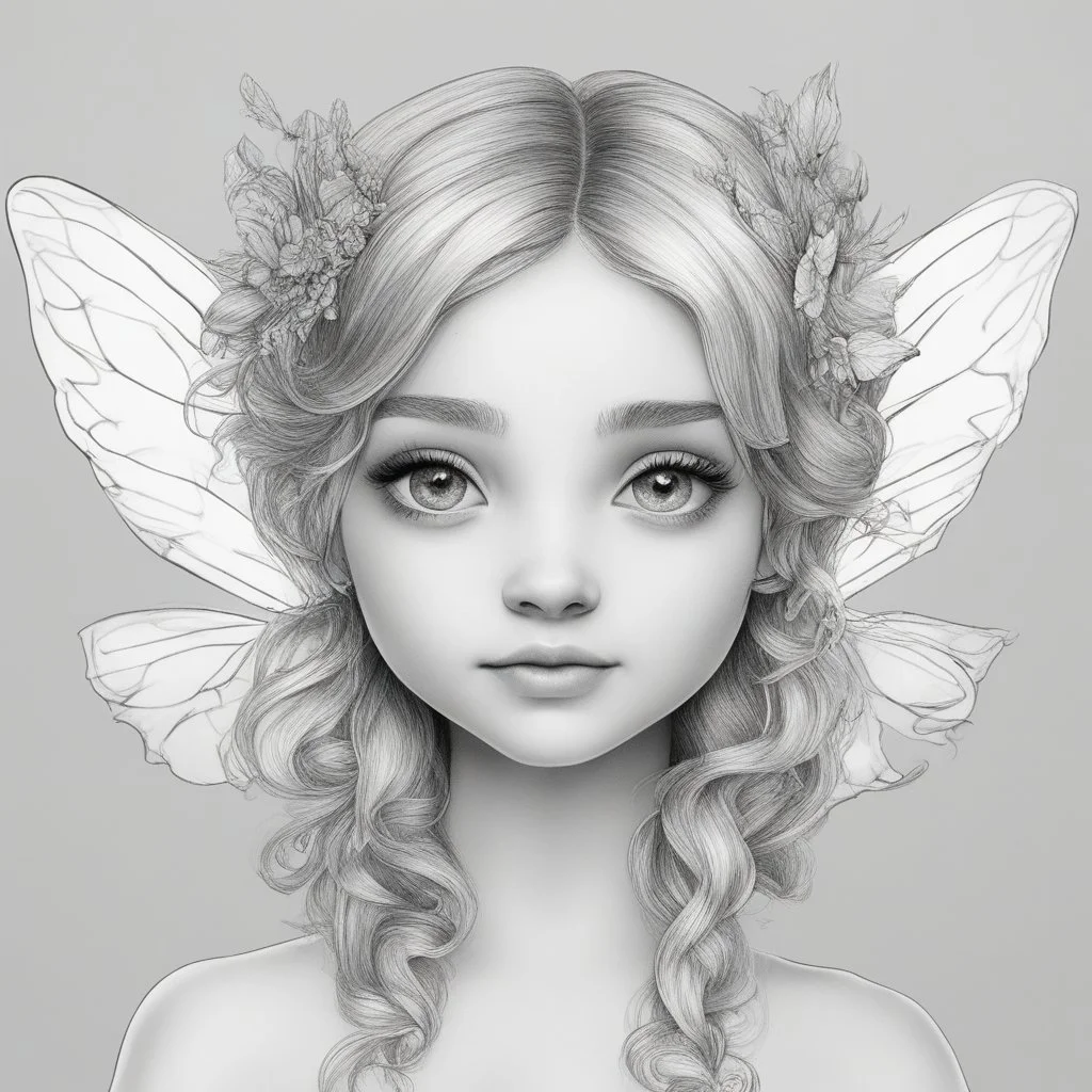 realistic FAIRY, adult, face view, cute, smile, beautiful, full view, realistic, coloring page, only draw lines, coloring book, clean line art, wildlife-inspired, kid style, –no sketch, color, –ar 3:4, white background, minimalistic black lines, 8k, minimal black color, low level black colors, coloring page, use pure black and white colors, avoid thick black colors, thin black line art, avoid colors, perfect shape, perfect clear lines, clear edges, white background,