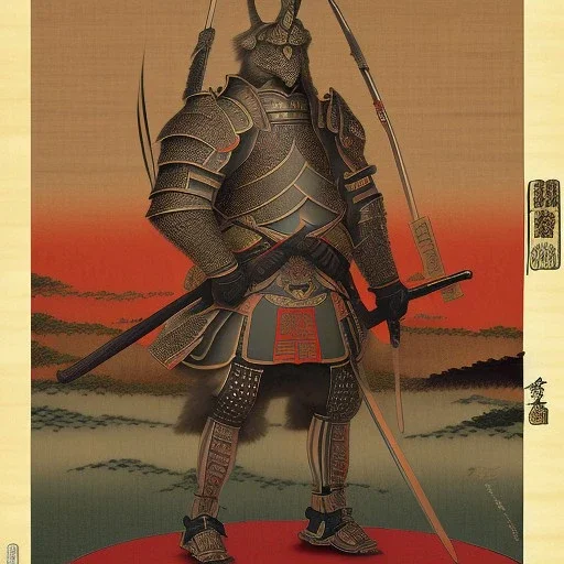 Ukiyo-e Style , Male Samuri in armour