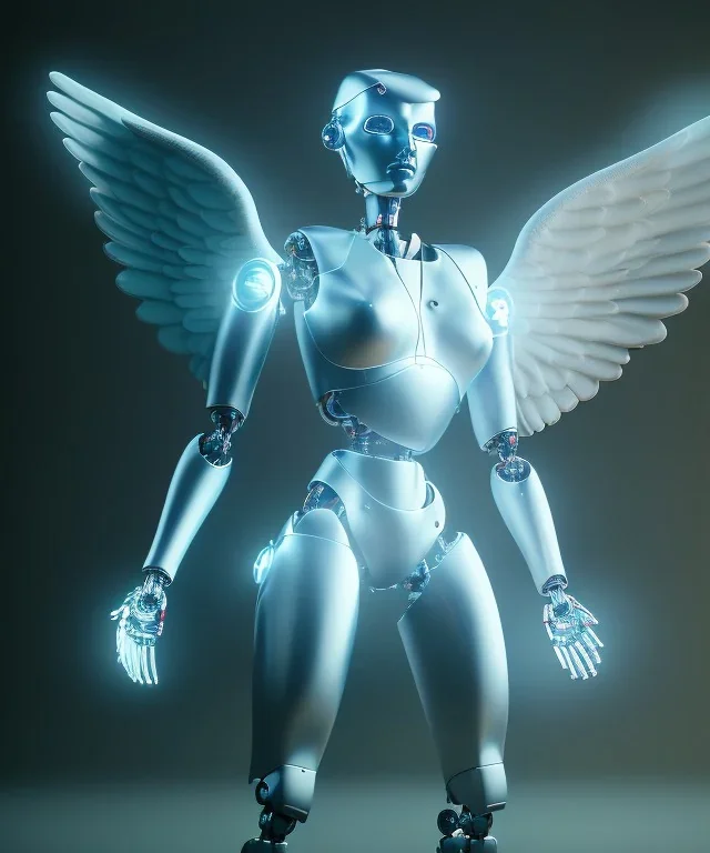 Angel robot, dynamic lighting, hyper realistic