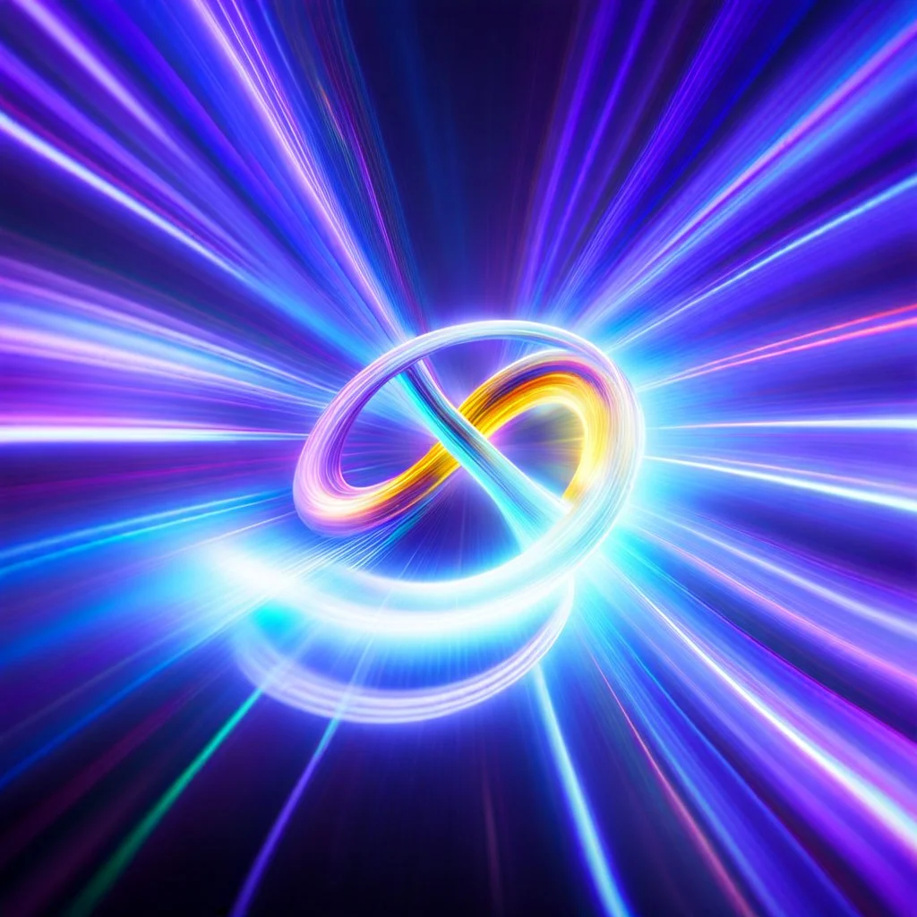 infinity symbol brightly coloured ∞ moving at warp speed, colours from infinity flowing through image with speed, DSLR with a 80mm lens, set to f/16 and a slow shutter speed of 1/15s, striking, chiaroscuro, dramatic, captivating, powerful, fantasy, beautiful, octane render, 16k post-production, artstation: award-winning: atmospheric: commanding: fantastical: clarity: ultra quality: striking: brilliance: stunning colors: amazing depth; lens: f/11, 35mm