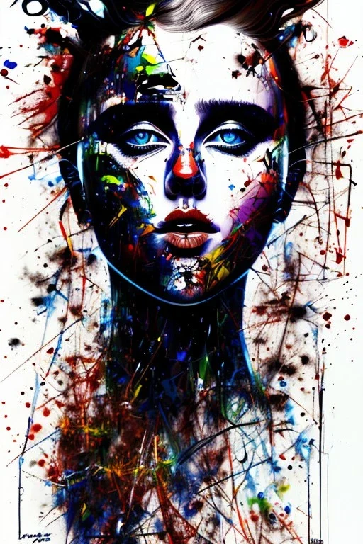 Danish singer MØ face, Abstract portrait by Yoji Shinkawa, Jackson Pollock