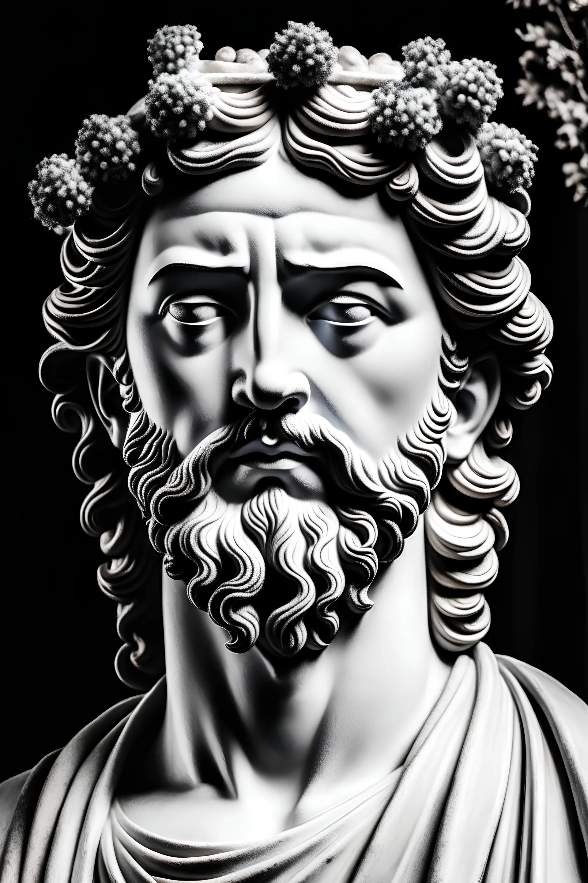 black and white portrait of a greek divinity