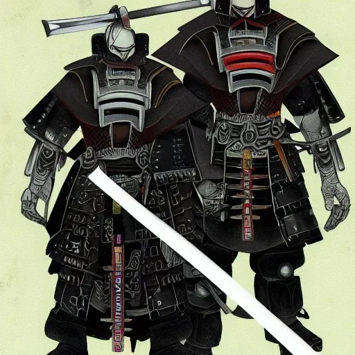 portrait of 2 techno samurai warrior by anime