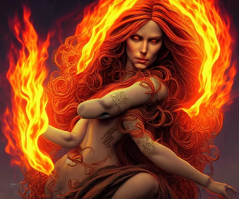 Four doll divine representing the four elements. One:Fire, Two:Earth, Three:Air, Four:Water. Mark Brooks and Dan Mumford, comic book art. Detailed photograph. Insanely intricate face, long hair. Unreal Engine 5 volumetric. Fantasy art album cover HD resolution