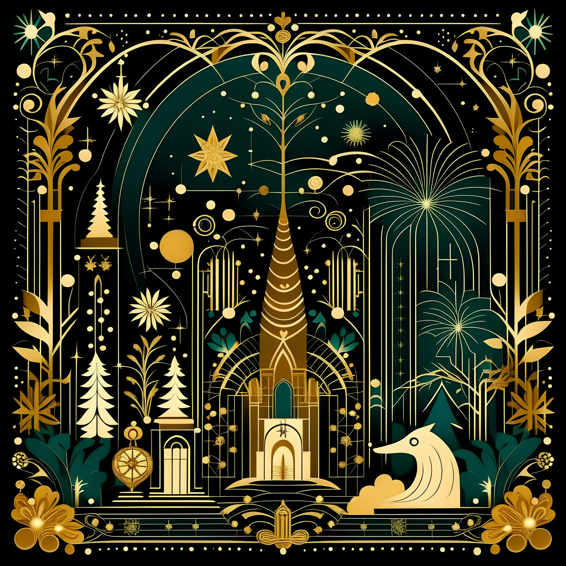 crear una imagen navideña europea al estilo art deco