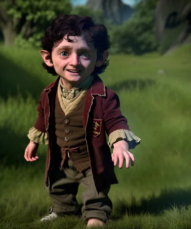 Frodo baggins toddler, full body, dramatic lighting, hyper realistic photorealistic, unreal engine 5, 8k