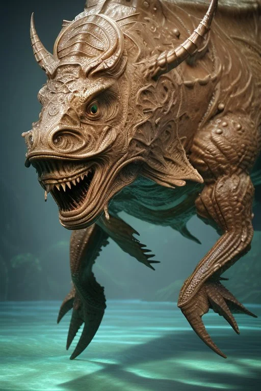 Aquatic Minotaur, fantasy beast, magnificent, majestic, highly intricate, incredibly detailed, ultra high resolution, complex 3d render,