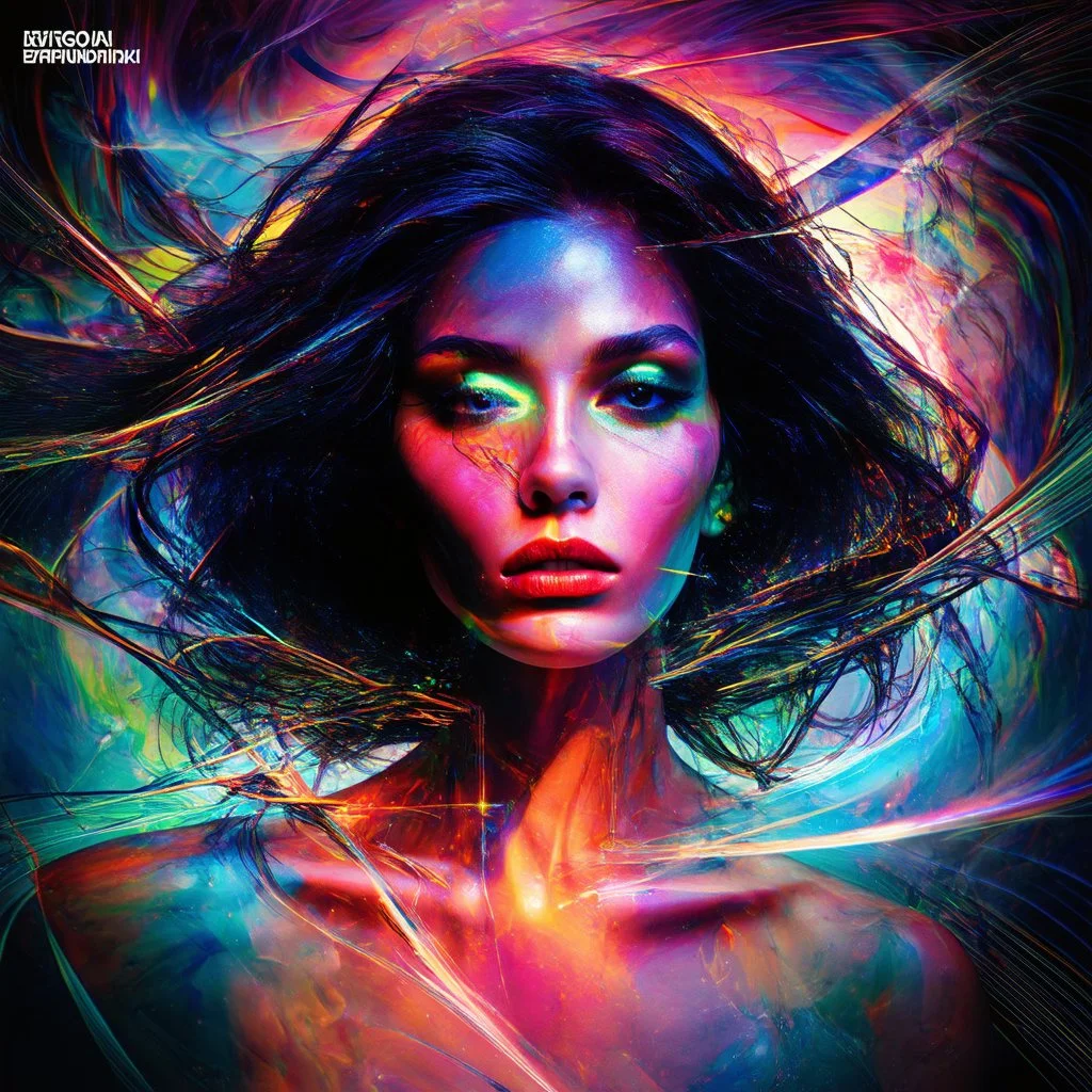 piece of album art with a women fusion with light, abstract experimental style album cover, high level of noise and subtle texture, psychedelic cover, shapes and lines