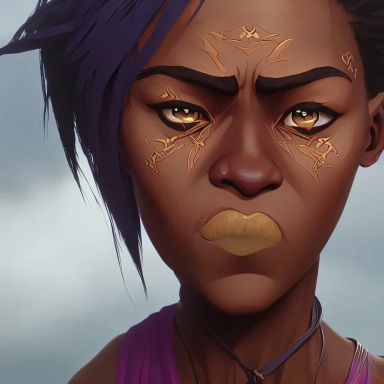 A realistic photograph of a Yoruba female warrior, close up, angry face, hyper realistic, 8k, detailed