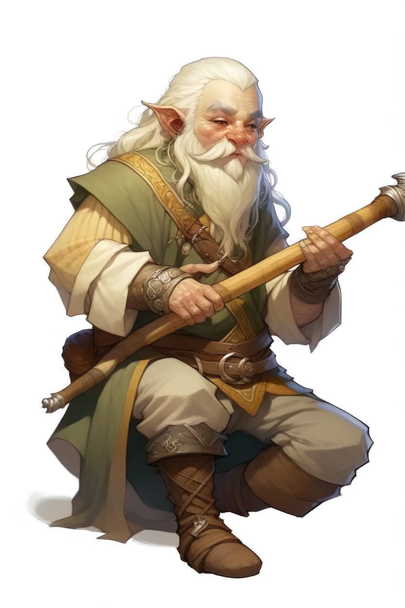 teenage fresh blonde bard mountain dwarf with silver flute dnd