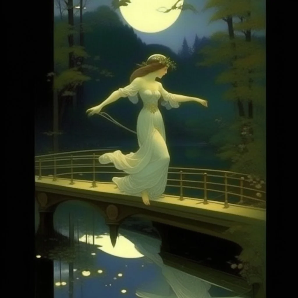 THE GHOST IS STILL DANCING AT NIGHT ON THE OLD COUNTRY BRIDGE. Alphonse Mucha