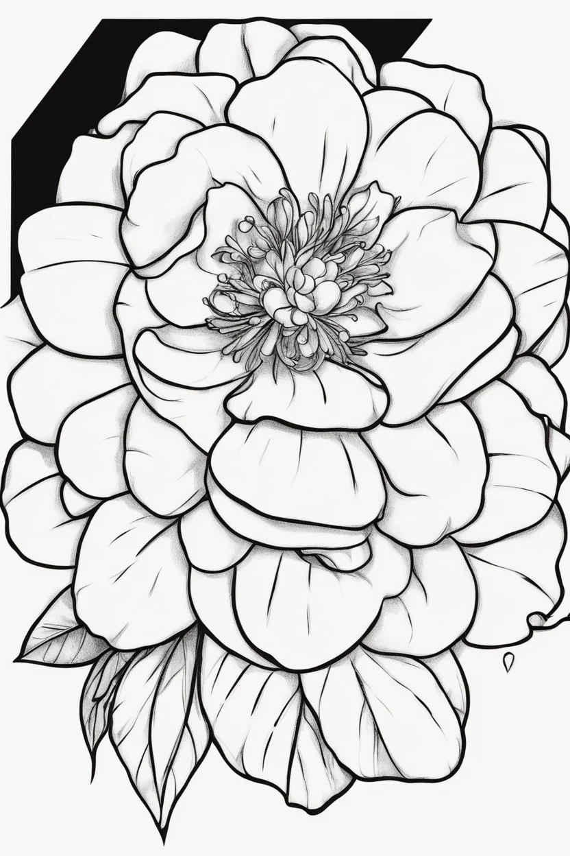 outline art of Camellia only black and white, no colour , White background. sketch style, clean line art, white background, no shadow and clear, no people, no colour, for book