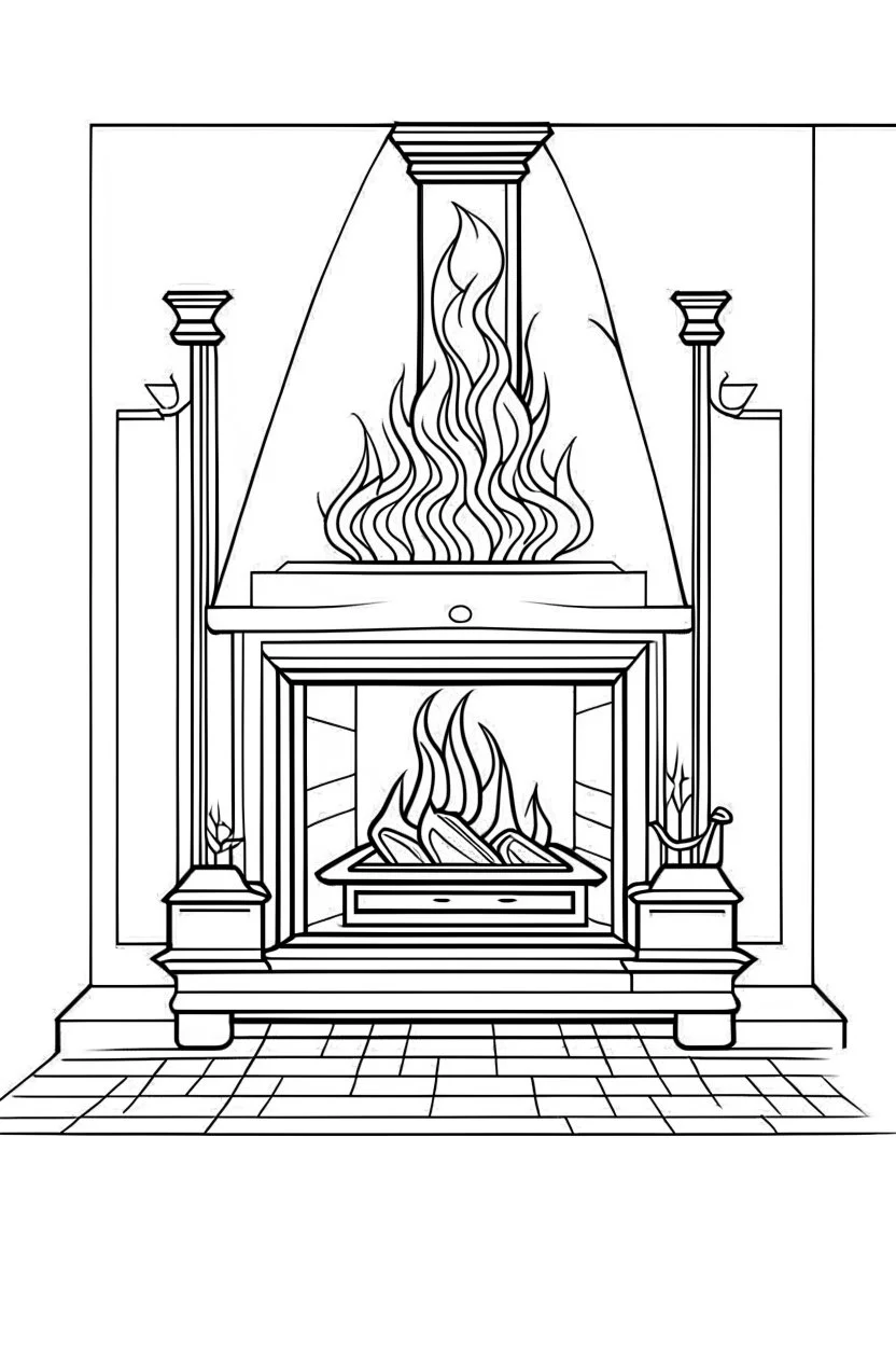 fireplace minimalistic, line art, background, vector, svg, coloring page, black outline on white background