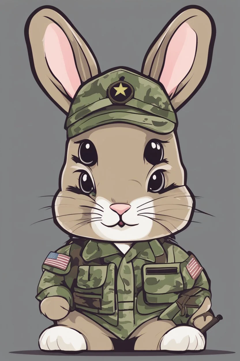 A pfp of a cute army bunny with army hat, camo shirt