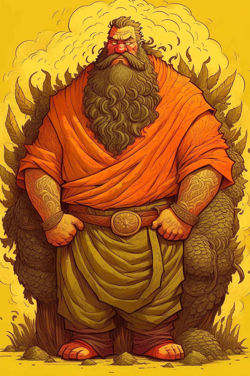 Fantasy art: a huge man. On this man was a huge mantle made of thick linen, and he girded himself with a belt of five fathoms. His head is super big, and his beard is like a stack of corn silk.