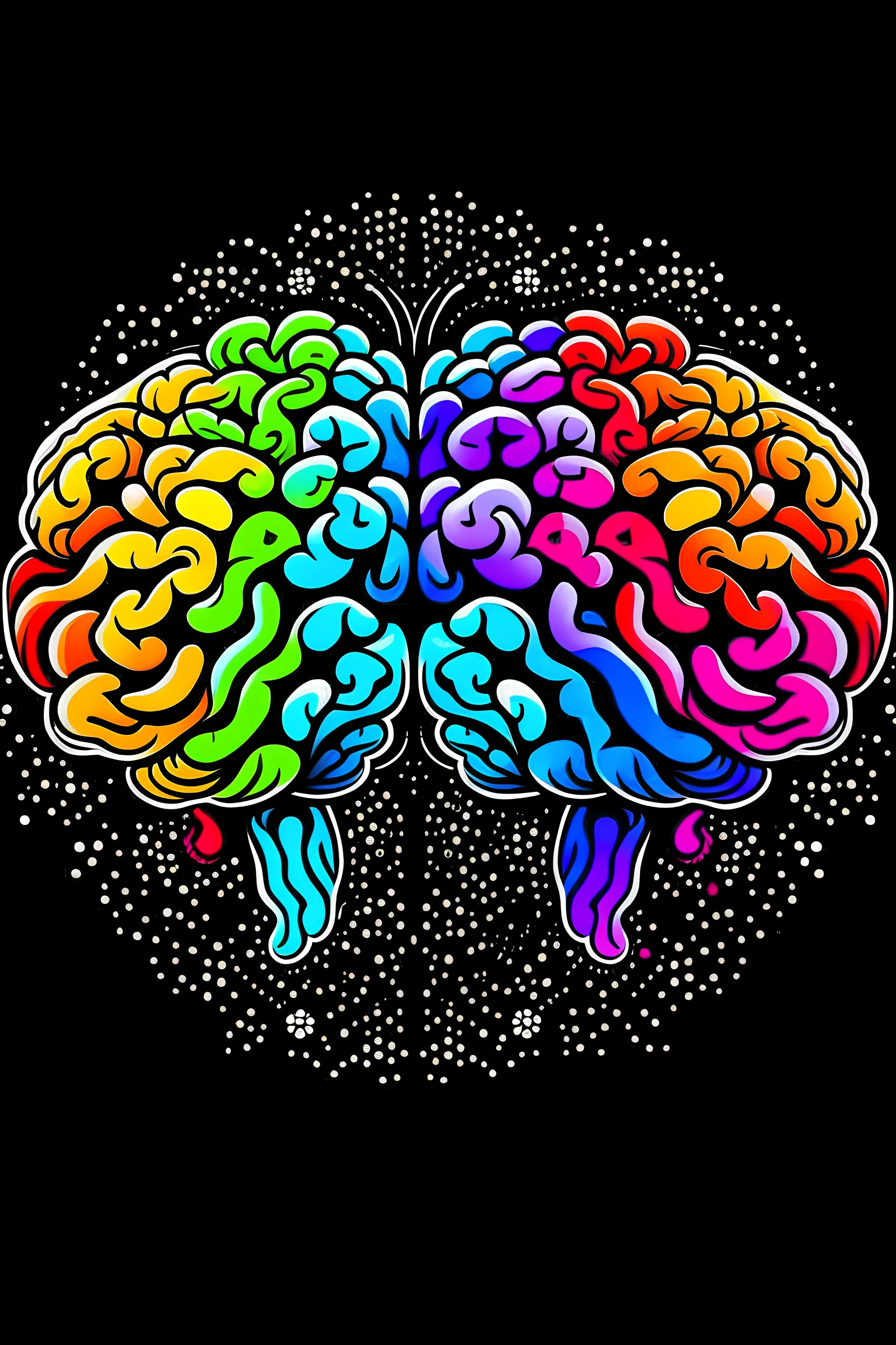 Two brains next to each other one of them is saturated in color and the other one is black and white and color and a colorful background and goes above the two brains the Scout logo