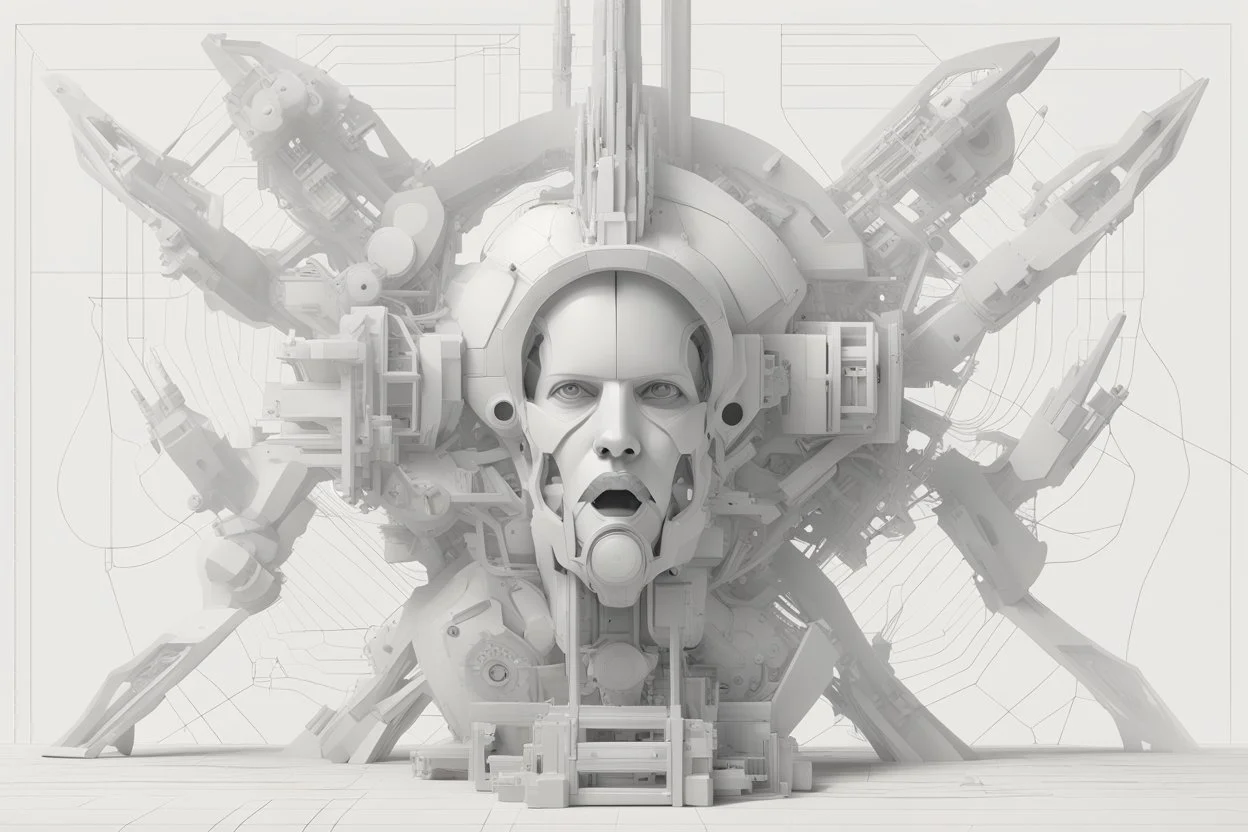 Machmen machines play 'Paint-by-Numbers, abstract surrealism, by Arthur Secunda and Petros Afshar, mind-bending illustration, tilted, dynamic diagonal composition, geometric grid textures, silverpoint line art, by H.R. Giger and Brian Despain, 3D Octane Render